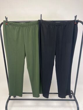 Susan Graver TWO pair Olive Green and Black 1X - Stretchy Comfort Dress Pants